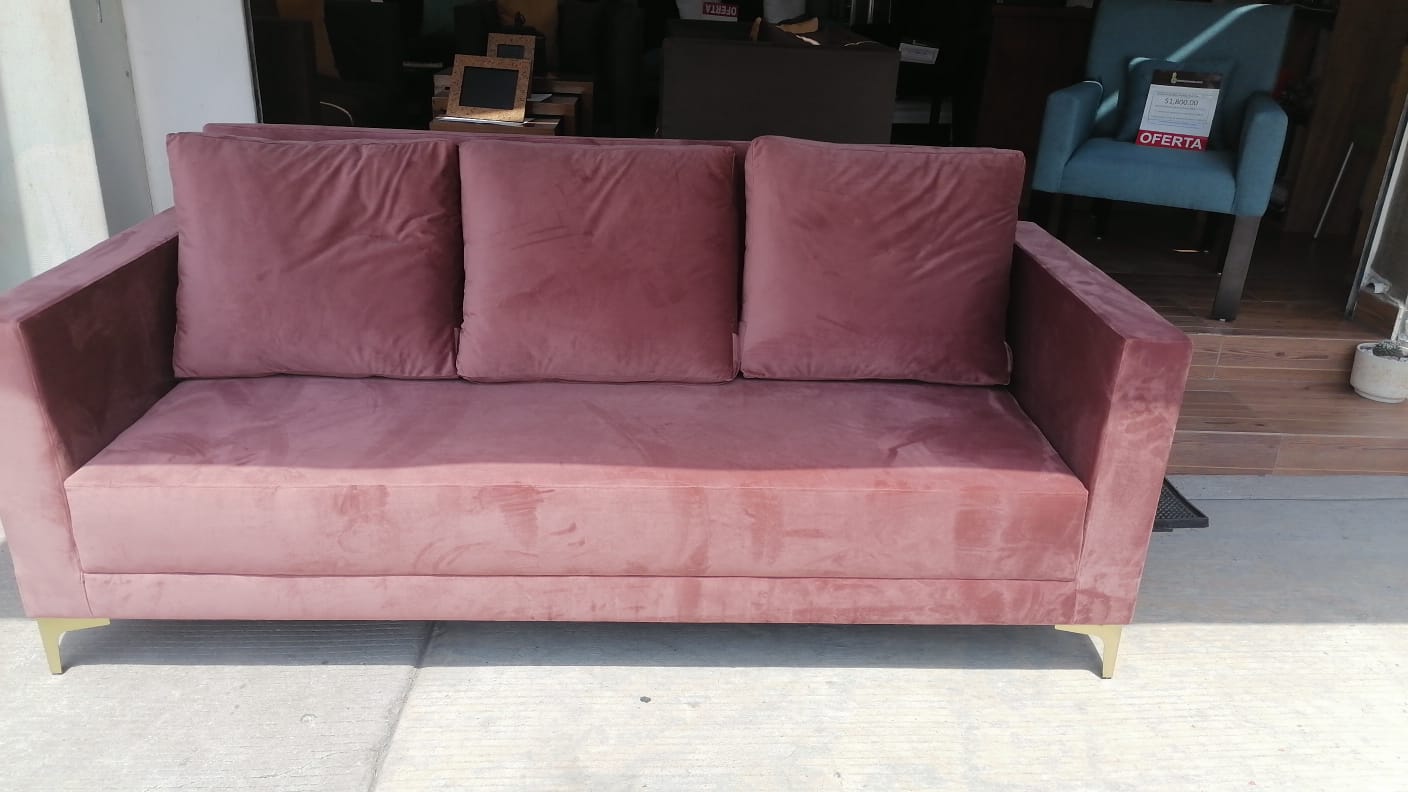 SOFA CAMA MARRAKESH TELA TERCIOPELO ROSA BELLA INCLUYE 3 COJINES 