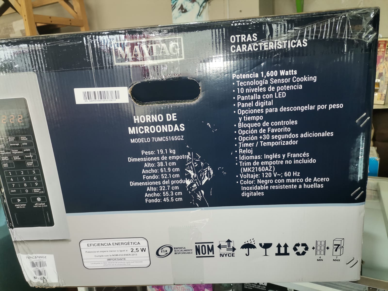 HORNO DE MICRONDAS MARCA MAYTAG 1.6 P3  45L  ACERO INOXIDABLE RESISTENTE A HUELLAS DIGITALES MODELO 
